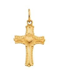 14K Gold Childs Cross Pendant with Heart