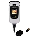 Retractable USB Cable for the Samsung M500 with Power Hot Sync and Charge capabilities - Gomadic Brand w/ TipExchange Technology