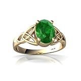 14K Yellow Gold Oval Genuine Emerald Celtic Trinity Ring