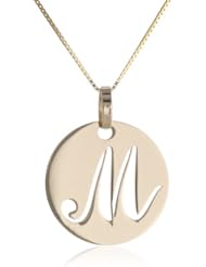 14k Yellow Gold Italian Script Initial Disc Pendant Necklace, 18"