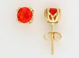 Mexican Fire Opal Earring Studs in Twin Prong 14K Yellow Gold Setting by Designer MICHAEL VALITUTTI