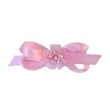 Loopy satin bow with square organza flower, Plastic barrette, Navy