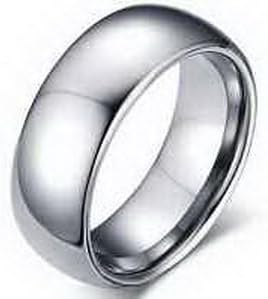 Mens Tungsten Carbide Silver Polished Dome Comfort Fit Wedding Ring and Band 8mm Size 9