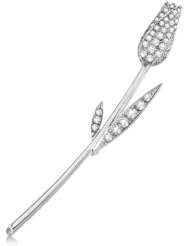 Vintage Style Prong Set Diamond Brooch 14K White Gold Womens Floral Rose Shaped Pin 1.00ctw