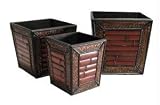 Square Planters w/ Bamboo Plank & Rattan Weave Set of 3