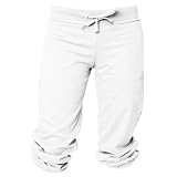 Snowy White solid color Touchdown Elasticized Knee Fleece Capris with wide waistband.