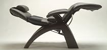 Human Touch Black Leather Perfect Chair Recliner Dark Walnut Base Manual Recline PC-097
