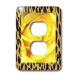 Florene Décor II - Cheetah Print With Yellow Rose - Light Switch Covers - 2 plug outlet cover