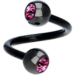 Black Rose Zircon Swarovski Anodized Titanium Spiral Belly Ring