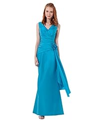 V-neck Lace Taffeta Floor Length Dropped   Waistline Sheath Bridesmaid Dress 