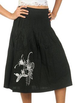Classic Woman Pintucked Skirt w/ Delicate Silver Embroidery