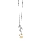 14K White Gold Freshwater Cultured Pearl Necklace With Touch Of Diamonds
