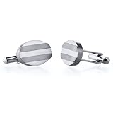 Grooved Brushed Finish Oval Titanium Cufflinks
