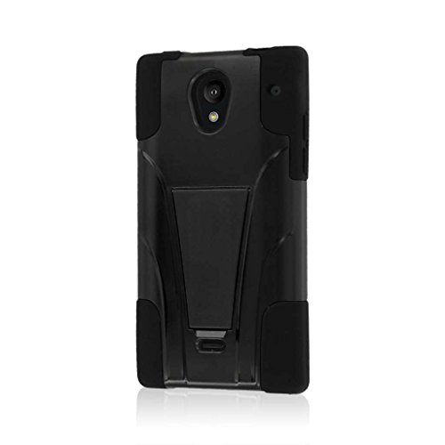 Sharp Aquos Crystal Case (306SH), MPERO IMPACT X Series Dual Layered Tough Durable Shock Absorbing Silicone Polycarbonate Hybrid Kickstand Case for Aquos Crystal [Perfect Fit & Precise Port Cut Outs] - Black