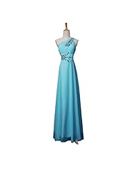 Chiffon One Shoulder Floor Length Beaded Lace-Up Evening Dress/Bridesmaid Dress 