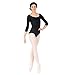 Adult 3/4 Sleeve Leotard with Back Strap,N8625BLKM,Black,Medium