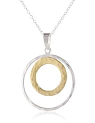 Sterling Silver Hammered Double Open Circle Drop Pendant Necklace, 18"