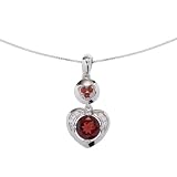 EXP Sterling Silver Garnet Heart Shaped Pendant Necklace with Hanging Accent