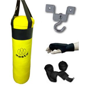 Junior 2.5 Ft Punch Bag Set, Elasticated Mitts, Hand Wraps, Ceiling Hook