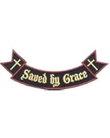 Ribbon Rocker Saved By Grace Cool Christian Bible Jesus NEW Biker Patch PAT-1540