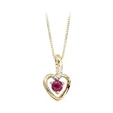 14K Yellow Gold 0.01 ct. Diamond and 4 MM Ruby Heart Pendant with Chain