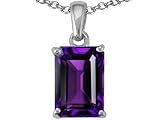 1.50 cts Genuine Emerald Cut Amethyst Pendant - 14kt White or Yellow Gold