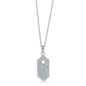 Sterling Silver Necklace Cubic Zirconia CZ 2-Tone Small 