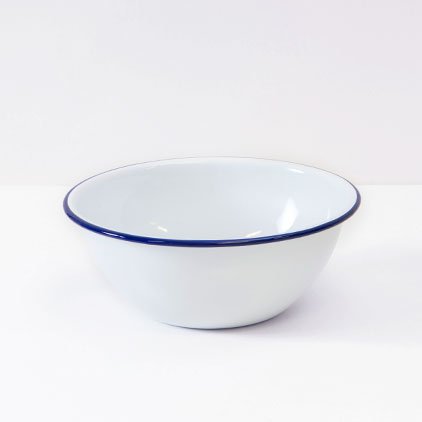 Enamelware Cereal Bowl, Vintage White with Blue Rim On Sale
