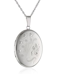 14k White Gold Engraved Flowers Oval Locket, 20"