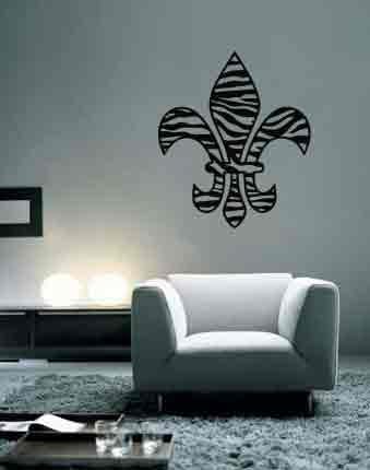 ZEBRA FLEUR DE LIS Wall Decal Sticker, Highest Quality, Made in USA, 27" x 23", Black or choose the color.