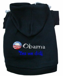 Obama Yes We Did Rhinestone Dog Hoodie Hooded Sweatshirt Size XXL