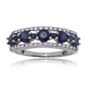 Ladies 14KT White Gold Ring w Blue Sapphire & Diamonds