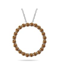 0.70 Cts Round AA Citrine Circle Pendant in 14K White Gold