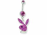 Playboy Rose/Black Crystal Belly Ring