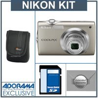 Nikon Coolpix S3000 Digital Camera Kit,- Silver - with 4GB SD Memory Card, Camera Case, 2 Year Extended Service Coverage,