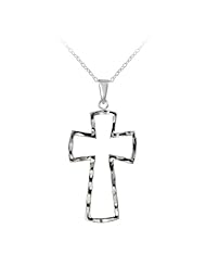 Sterling Silver Hammered Cross Pendant Necklace, 18"