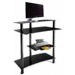 Black Glass and Aluminum Computer Desk (Black) (36