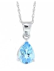 0.54Ct 7X5MM Genuine Pear Shaped Aquamarine Pendant in 14Kt White Gold w/chain