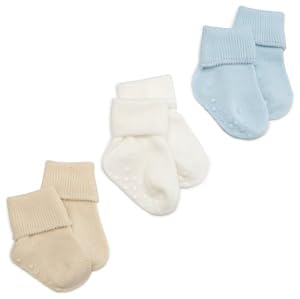 Jefferies Socks Organic Cotton Turn Cuff Sock, 3 Pack, Light Blue/Natural/White, 12-24 Months