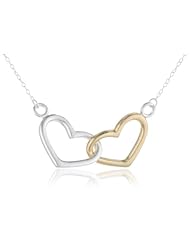 Goldtone Finish Silver Intertwined Double Heart Pendant Necklace, 16"