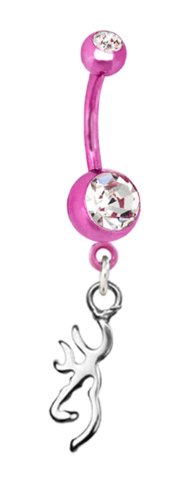 Browning Pink Rhinestone Charm Titanium Anodized Sexy Deer Belly Navel Ring