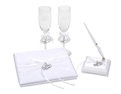 Darice VL0026, Heart Charm Rhinestone Guest Book Pen Glass Set 