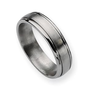 Titanium Grooved Edge 6mm Brushed Polished Band Ring Size 7