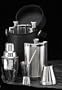 10 Piece Set Cocktail Accessories 3 Flasks, Shaker, Jigger, Stirrer w/ 4 Cups in Black Leather Case