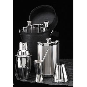 10 Piece Set Cocktail Accessories 3 Flasks, Shaker, Jigger, Stirrer w  4 Cups in Black... by Simple Luxuries