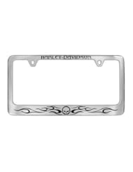 Harley Davidson Chrome Car License Plate Frame - Skull & Flames Design