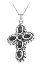 Black Onyx and Sterling Silver Cross Pendant Necklace, 18"