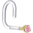 18 Gauge 1/4" Yellow Gold 1.5mm Pink Cubic Zirconia Bioplast Nose Ring