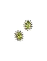 14K Yellow Gold 0.04 ct. Diamond and 6 x 4 MM Oval Shaped Peridot Earrings
