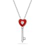 10k White Gold & Red Enamel Heart Key Pendant (.01 cttw, I-J Color, I2-I3 Clarity), 18"